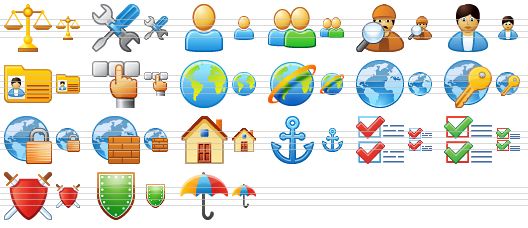 small email icons - spam scales, settings, user, users, detective, user profile, person details, login, earth, online, web, internet access, locked internet, firewall, home, anchor, check boxes, check options, shield and swords, shield, umbrella icon