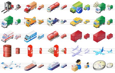 standard logistics icons - fork-lift truck, cow wagon, tank truck, order tracking, transportation costs, delivery, crane truck, cargo, taxi, taxi-lorry, ambulance car, train, tank wagon, freight car, freight container, metal barrel, gas, fuel expences, flights, air-freighter, airplane, dry cargo ship, ship, courier, compass icon